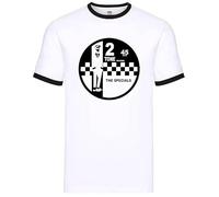 New Tone 2 Rude Ska White Ringer T-Shirt Men's The Specials Retro Tee Top(2 Tone Records The Specials,XL)