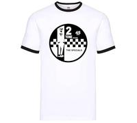 New Tone 2 Rude Ska White Ringer T-Shirt Men's The Specials Retro Tee Top(2 Tone Records The Specials,L)