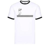 New Tone 2 Rude Ska White Ringer T-Shirt Men's The Specials Retro Tee Top(Madness Dance,L)