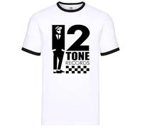 New Tone 2 Rude Ska White Ringer T-Shirt Men's The Specials Retro Tee Top(New 2 Tone Records,XXL)