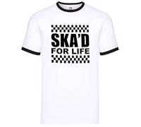 New Tone 2 Rude Ska White Ringer T-Shirt Men's The Specials Retro Tee Top(SKA'D for Life,L)
