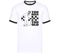 New Tone 2 Rude Ska White Ringer T-Shirt Men's The Specials Retro Tee Top(Too Much Too Old,L)