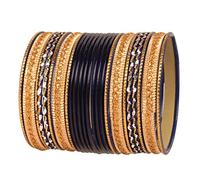 NEW! Touchstone "Colorful 2 Dozen Bangle Collection" Indian Bollywood Alloy Metal Textured Black Blue Golden Color Designer Jewelry Bangle Bracelets Set Of 24 In Antique Gold Tone For Women.
