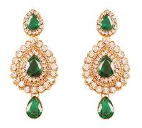 NEW! Touchstone Indian Bollywood Desire Contemporary Diamond Look White Rhinestone Faux Emerald Designer Jewelry Chandelier Earrings In Antique Gold Tone For Women