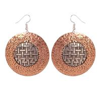 NEW! Touchstone Indian Bollywood Fashion Handcrafted Hammered Seamless Mat Pattern Round Shape Designer Jewelry Light Weight Earrings In Copper Silver Tones For Women.