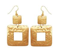 NEW! Touchstone Indian Bollywood Fashion Handcrafted Pretty Hand Embossing Geometric Square Shape Designer Jewelry Light Weight Earrings In Gold Tone For Women.