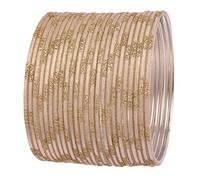 NEW! Touchstone Indian Bollywood Fresh Fashion Trend Setter Engraved Work Scintillating Rhinestone Beige Pastel Color Designer Jewelry Adorable Bracelets Bangle. Set Of 24.For Women.