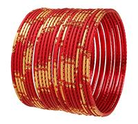 New! Touchstone Indian Fresh Bollywood Fashion Handcrafted Enchanting Pastel Hot Red Golden Colors Rhinestone Designer Jewelry Bracelets Bangle. Set of 24. for Women.