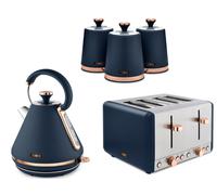 NEW Tower Cavaletto Pyramid Kettle 4 Slice Toaster Canisters Set Blue/Rose Gold