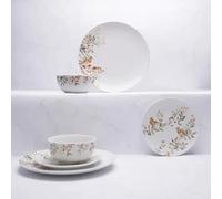 New Traditional Robin Design 12-Piece Porcelain Dinner Set - Festive Christmas Table Décor, Includes Dinner Plates, Side Plates & Cereal Bowls, Dishwasher & Microwave Safe -M43