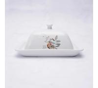 New Traditional Robin Design Stoneware Butter Dish with Lid - Festive Christmas Tableware, Durable Dishwasher Safe Holiday Dining Décor, Perfect for Seasonal Meals -M47