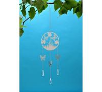 New Tranquil Garden 3D Metal Wind Spinner Featuring Hanging Crystals and A Decorative Nature Design, This Silver Wind Spinner Is A Gorgeous Ornament To Hand On Branches - Butterfly