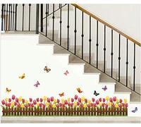 *** New *** Tulips on The Meadow Colorful Wild Flowers Sticker Home Wall Decor Decoration Decals Baby Room Beautiful Room Decoration. Butterflies Wall Mural Art Deco. Livingroom