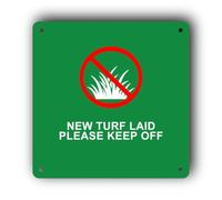 New Turf Laid Please Keep Off Sign | Keep Off New Turf Sign & Keep Off The Grass Signs for Gardens, Parks and Landscaped Areas | 14.5 x 14.5 cm Green Aluminium Composite, Pre-Drilled