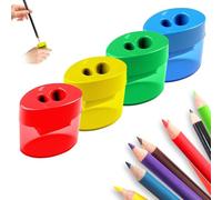 New Twin Hole Pencil Sharpener, Manual Pencil Sharpeners with Container, 4 Pcs Pencil Sharpener for Kids with Double Holes and Lid, Compact Graphite Shaving Tool for School Home Office Stationery (4)