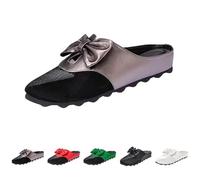 New UK 3.5 Bow Knot Mules Shoes for Women Ladies Wide Fit Closed Toe Sandals Backless Low Wedge Slip On Mule Shoes Mesh Sheer Loafer Gift Footwear Dark Gray