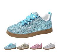 New UK 3.5 Sequin Sneakers Women Glitter Sparkly Fashion Sneakers Shoes Shiny Casual Bling Sequin Low Cut Lace Up Shoes for Concert Party Wedding Walking Gift Footwear Blue
