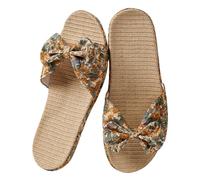 New UK 3.5 Women Bow Knot Flax Tatami Slippers Summer Open Toe No Slip Indoor Slippers Straw Flat Sandals Home Wooden Floor Grass Rattan Slipper for Travel Hotel Gift Footwear Yellow