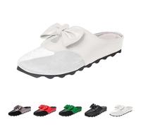 New UK 4.5 Bow Knot Mules Shoes for Women Ladies Wide Fit Closed Toe Sandals Backless Low Wedge Slip On Mule Shoes Mesh Sheer Loafer Gift Footwear White