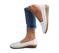 New UK 4.5 Loafers for Women Ladies Low Wedges Business Casual Boat Shoes Stitch Slip On Comfortable Lightweight Penny Loafers Slip On Work Flats Low Heel Dress Shoes Gift Footwear A1_White