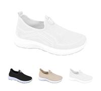 New UK 4.5 Slip On Trainers Womens Orthopedic Walking Shoes Flat Breathable Fly Woven Mesh Sneakers Casual Fashion Non-Slip Comfortable Soft Sole Slip-On Loafers Tennis Shoes Gift Footwear White