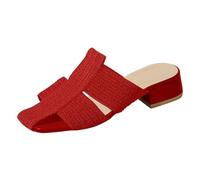 New UK 4.5 Square Closed Toe Knit Heeled Sandals for Women Toe Covered Chunky Block Low Heel Mules Slip On Slides Ladies Gift Footwear Red