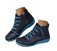 New UK 4.5 Women's Ankle Boots Fashion Lace Up & Side Zipper Vintage Retro Ankle Arch Support Booties Comfortable Slip On Flat Low Wedge Heel Boots Fall Shoes Gift Footwear Blue