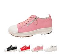 New UK 4.5 Womens Platform Canvas Trainers Ladies Grip Sole Low Top Chunky Platform Wedge Lace Up Casual Sneakers Shoes Walk Casual Daily Wear Plimsoles with Zip Decor Gift Footwear Pink