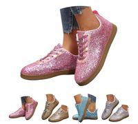 New UK 4 Sequin Sneakers Women Glitter Sparkly Fashion Sneakers Shoes Shiny Casual Bling Sequin Low Cut Lace Up Shoes for Concert Party Wedding Walking Gift Footwear Pink