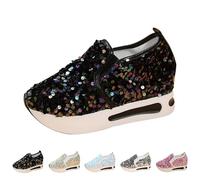 New UK 4 Womens Glitter Slip On Trainers Sequin Shoes for Women Walking Work Shoes Hidden Wedge High Top Walking Sneakers Summer Fall Gift Footwear Black