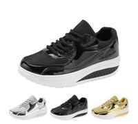 New UK 4 Women's Gold Silver Wedge Platform Shiny Pu Sparkly Sequins Glitter Lace-Up Sneakers Street Dance Shoes Gift Footwear Black