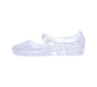 New UK 4 Women's Jelly Shoes Mary Jane Flats Rhinestone Glitter Crystal Clear Slip On Low Wedges With Strap Gift Footwear A3_Clear