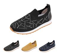 New UK 4 Women's Rhinestone Mesh Slip On Walking Shoes Fashion Breathable Spakly Glitter Sneaker Platform Trainers Gym Running Shoe Gift Footwear Black