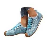 New UK 5.5 Glitter Sparkly Fashion Sneakers Shoes Women Shiny Casual Bling Sequin Concert Low Cut Lace Up Shoes Tennis Casual Retro Braided Walking Shoe Gift Footwear Blue