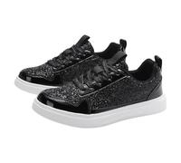 New UK 5.5 Glitter Sparkly Fashion Sneakers Women Low Top Sequins Lace Up Tennis Shoes Comfort Bling Fashion Shiny Walking Shoes Wedding Bridal Shoe Gift Footwear Black