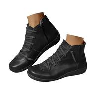 New UK 5.5 Women's Ankle Boots Fashion Lace Up & Side Zipper Vintage Retro Ankle Arch Support Booties Comfortable Slip On Flat Low Wedge Heel Boots Fall Shoes Gift Footwear Black