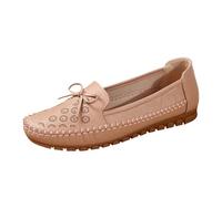 New UK 5 Loafers Flats for Women Ladies Bow Tie Moccasins Synthetic Leather Slip-On Comfy Walking Shoes Flats Nurse Driving Shoes with Flexible Rubber Grip Sole Gift Footwear Pink