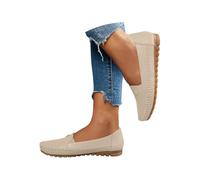 New UK 5 Loafers for Women Ladies Low Wedges Business Casual Boat Shoes Stitch Slip On Comfortable Lightweight Penny Loafers Slip On Work Flats Low Heel Dress Shoes Gift Footwear B1_Beige