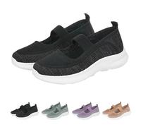 New UK 5 Slip On Trainers Mary Janes Women Ladies Knit Mesh Running Walking Low Top Sports Work Shoes Gym Mary Jane Trainers Soft Breathable Fashion Flat Sneakers Gift Footwear Black