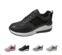 New UK 5 Women's Glitter Platform Wedge Sneakers Shiny Pu Sparkly Sequins Athletic Tennis Walking Shoes Non-Slip Women Fashion Sneakers Street Dance Shoe Gift Footwear Black