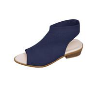NEW uk 6.5 Peep Toe Booties for Women Open Toe Heeled Sandals Knit Cutout Chunky Block Low Heel Slingback Ankle Booties Western Shoes Blue Footwear Gift