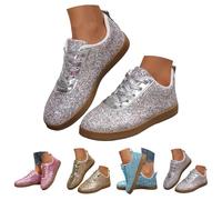 New UK 6.5 Sequin Sneakers Women Glitter Sparkly Fashion Sneakers Shoes Shiny Casual Bling Sequin Low Cut Lace Up Shoes for Concert Party Wedding Walking Gift Footwear Silver