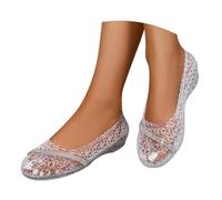 New UK 6.5 Women's Jelly Shoes Mary Jane Flats Rhinestone Glitter Crystal Clear Slip On Low Wedges With Strap Gift Footwear A1_Clear