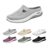 New UK 6 Mules Backless Shoes for Women Knit Flats Wide Fit Walking Mule Sandals Sneakers Ladies Mule Open Back Indoor Outdoor Nursing Shoes Slip on Shoe Grey