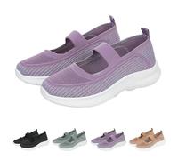 New UK 6 Slip On Trainers Mary Janes Women Ladies Knit Mesh Running Walking Low Top Sports Work Shoes Gym Mary Jane Trainers Soft Breathable Fashion Flat Sneakers Gift Footwear Purple