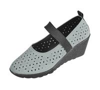 New UK 6 Women's Ladies Wedge Heel Mary Janes Shoes Faux Leather Hollow Out Ankle Strap 5 Cm Low Wedge Shoes Pumps Gift Footwear 001_Blue
