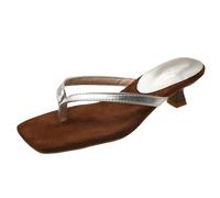 New UK 7.5 Kitten Heels Flip Flops Thong Sandals for Women Square Toe Flip Flops Low Heel Sandals Party Dress Sandal T Strap Sexy Elegant Summer Sandal for Indoor and Outdoor Gift Footwear Silver