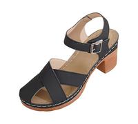 NEW uk 7.5 Women's Block Heel Sandals Summer Closed Toe Ankle Buckle Strap Chunky Non Slip Casual Hollow out Sandals Lightweight Platform Wedge Fashion Sandal Black Footwear Gift
