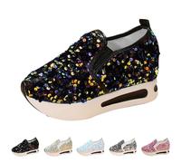 New UK 7.5 Womens Glitter Slip On Trainers Sequin Shoes for Women Walking Work Shoes Hidden Wedge High Top Walking Sneakers Summer Fall Gift Footwear Blackish Green