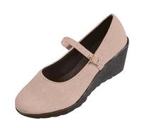 New UK 7.5 Women's Ladies Wedge Heel Mary Janes Shoes Faux Suede Buckle Strap 5 Cm Low Wedge Shoes Pumps Gift Footwear Pink